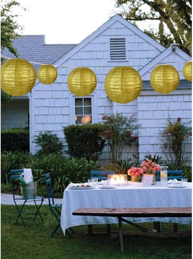 BEISHIDA 12 Inch Gold Paper Lanterns 6 Packs Hanging Round Chinese Lantern | - Image 4