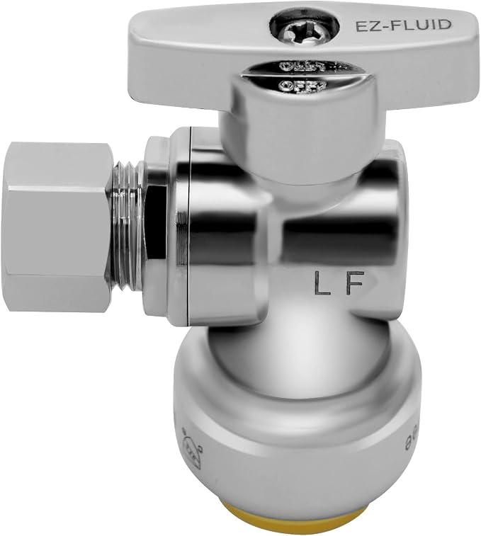 EZ-FLUID 1/2" Copper Push-Fit x 3/8"OD Outlet, sharkbite-type Angle Stop Valve by EZ-FLUIDPlumbingProducts