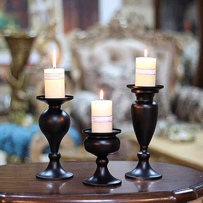 Sziqiqi Pillar Candle Holders Set of 3 Black - Image 4