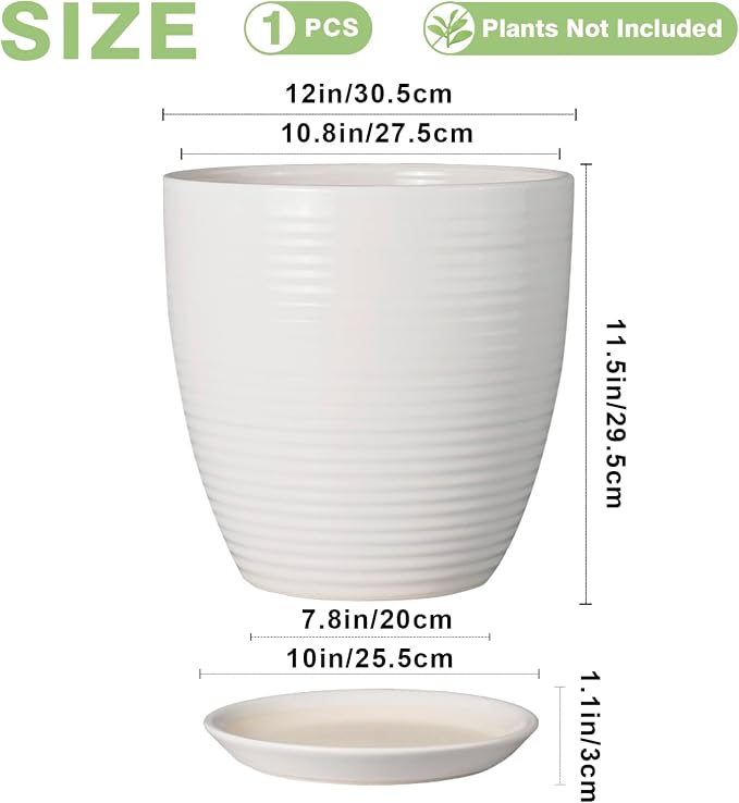 12 Inch Ceramic Planter Pot, Large Planter - Image 3