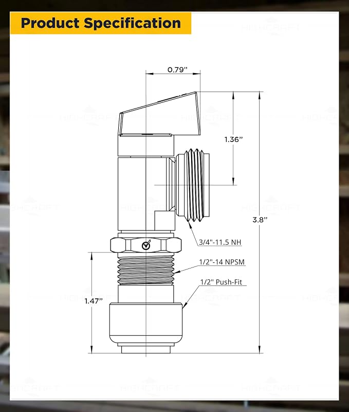 Highcraft 540V Washing Machine Replacement Valve 1/2’’ Push-Fit Inlet x 3/4’’ - Image 2