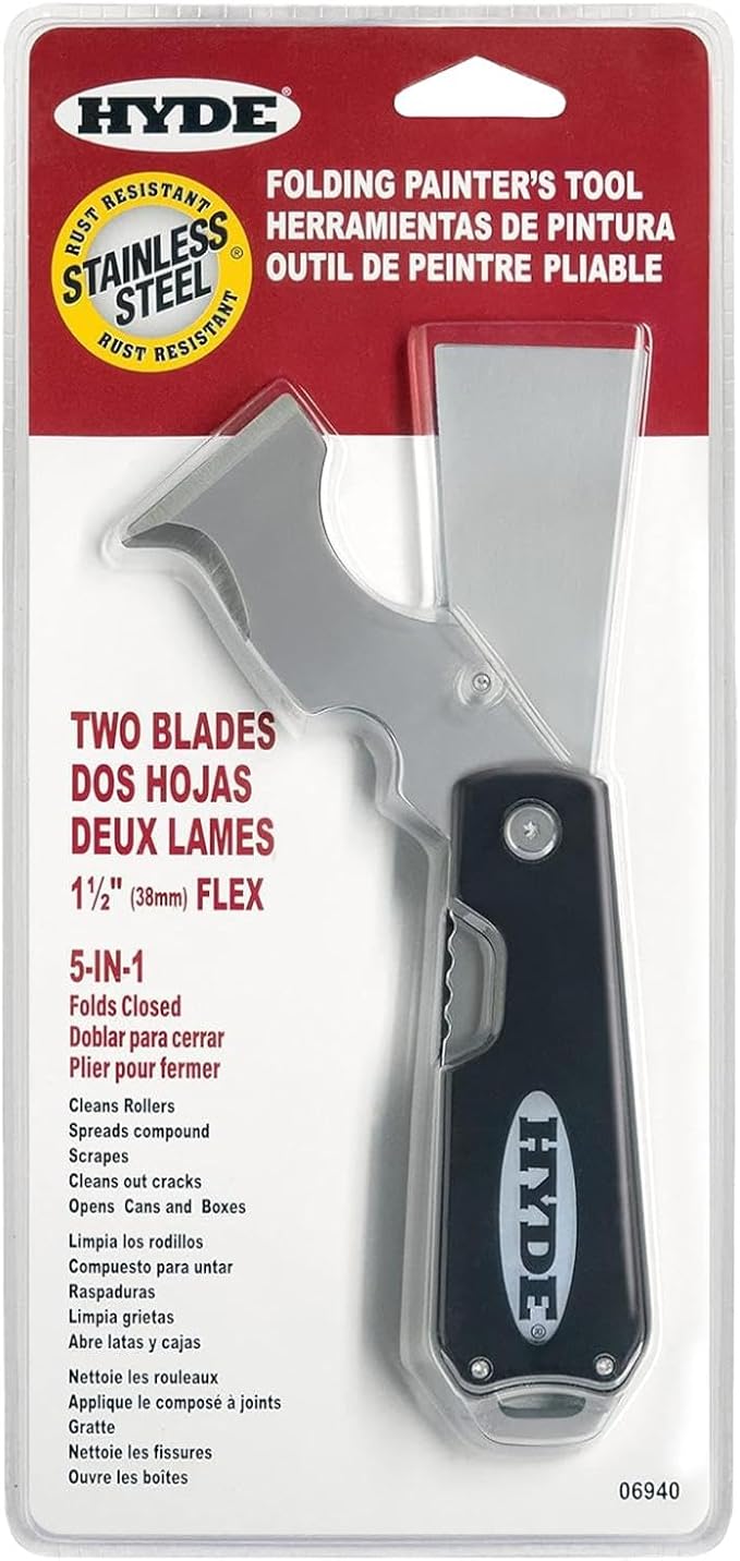 Hyde Dual Blade Folding Painter's Tool 5-In-1 Stainless Steel Folds Closed - Image 3