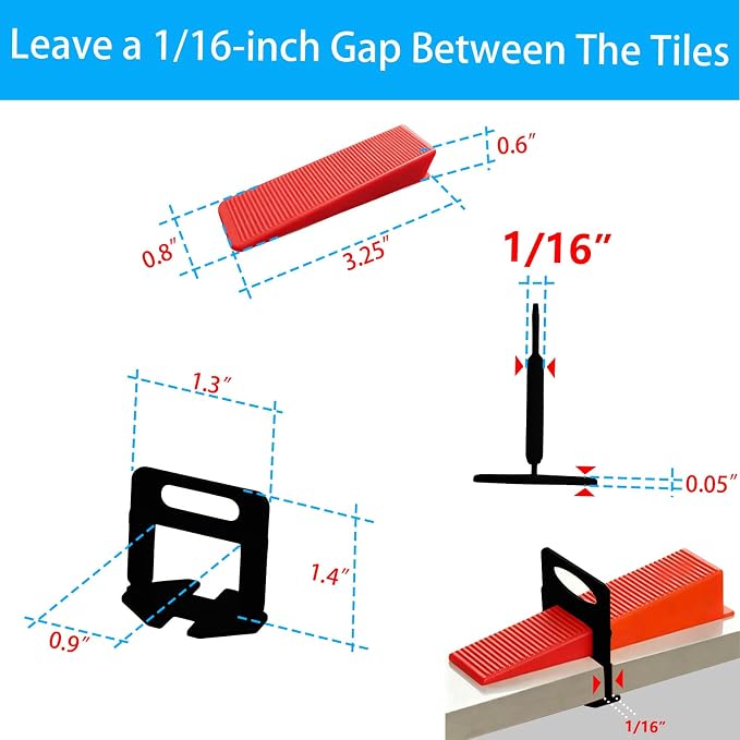 4-in-1 Tile Leveling System Kit, including tile spacers, reusable wedges - Image 2