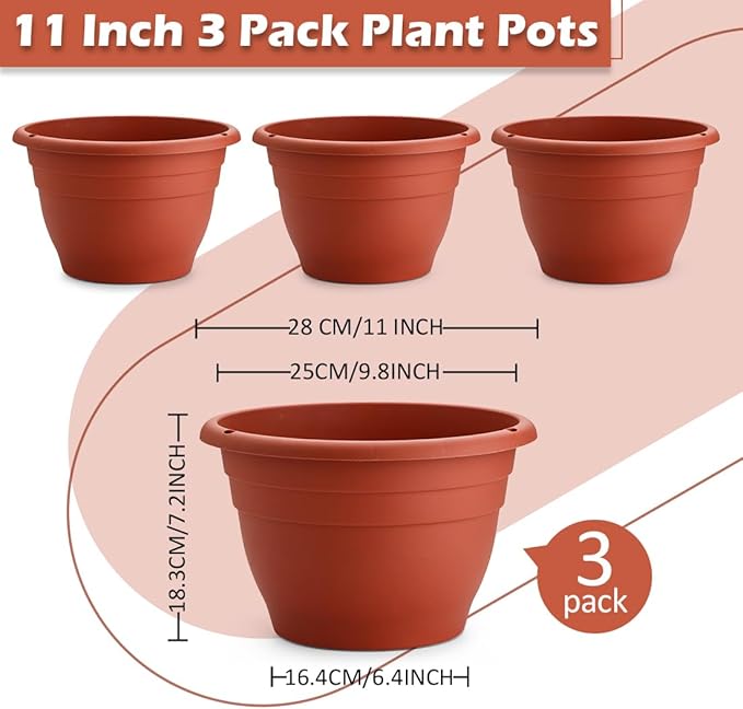 RooTrimmer 3 Pack 11 Inch Plant Pots Lightweight Planters - Image 2