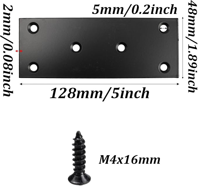 4PCS Black Stainless Steel Flat Mending Plates, Heavy Duty Metal Fixing Joining - Image 2