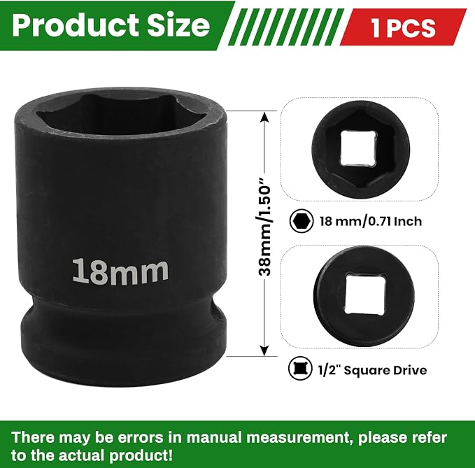 1/2" Drive 18mm Deep Impact Socket, 6 Point Chrome Molybdenum Steel Heavy Duty - Image 2