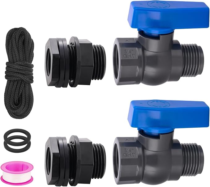 PVC Rain Barrel Spigot Kit 2 Pack 3/4" GHT Garden Hose Shut Off Valve by Enoch%27s+Land