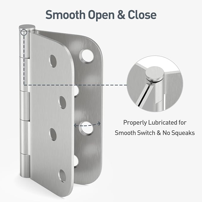 HOSOM 6 Pack Rounded Door Hinges 4 Inch 5/8'' Radius Corner, Satin Nickel - Image 6