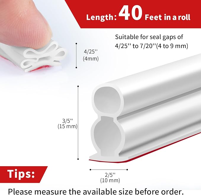 40 Feet Rubber Weather Stripping Door Seal Large Gap, Extra Thick Self-Adhesive - Image 6