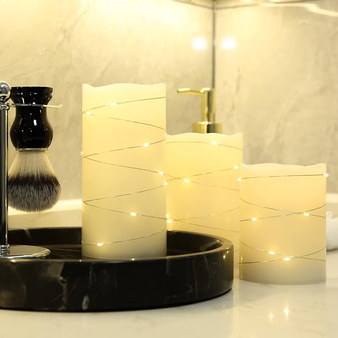H-BLOSSOM Flickering Flameless Candles Ivory Real Wax Pillar - Image 9