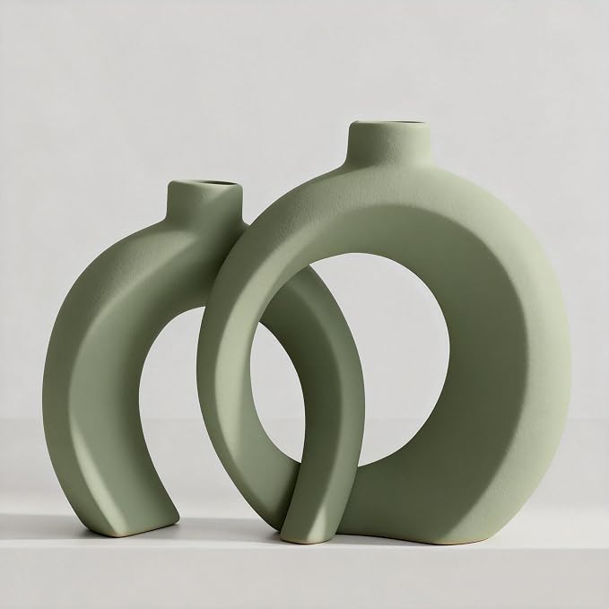 Set of 2 Sage Green Ceramic Vases by Jonronboci