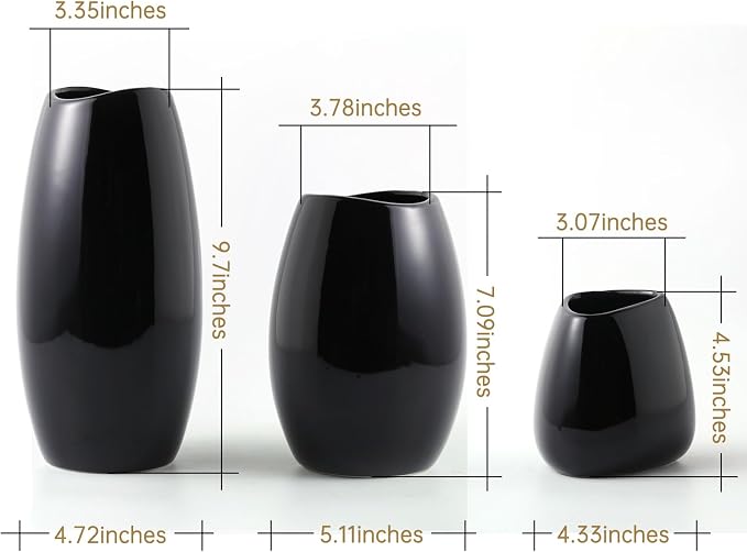hjn Ceramic Vase Set of 3 Black Flower Vase - Image 4