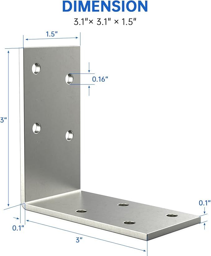 3x3x1.5 L Brackets Heavy Duty, Galvanized Corner Brace | 90 Degree L-Shaped - Image 6