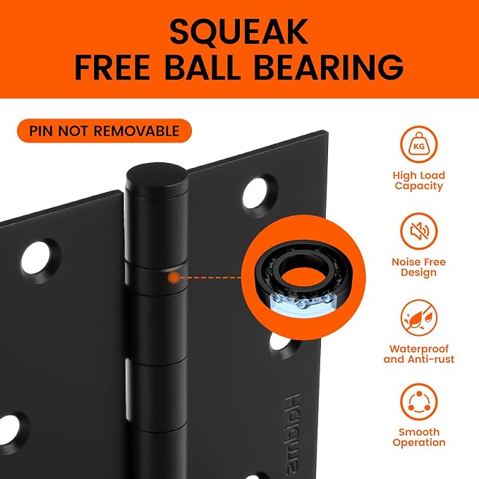 3 Pack Stainless Steel Ball Bearing Hinges 3.5 Inch Black Door Hinges, Square - Image 3