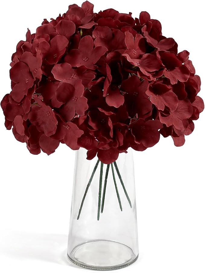 Auihiay 64Pcs Burgundy Hydrangea Artificial Flowers Bulk, Silk Hydrangeas | - Image 2