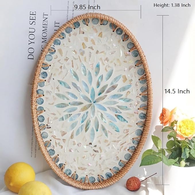 14.5 Inch Serving Tray for Coffee Table Ottoman Décor Tray for Living Room | - Image 5
