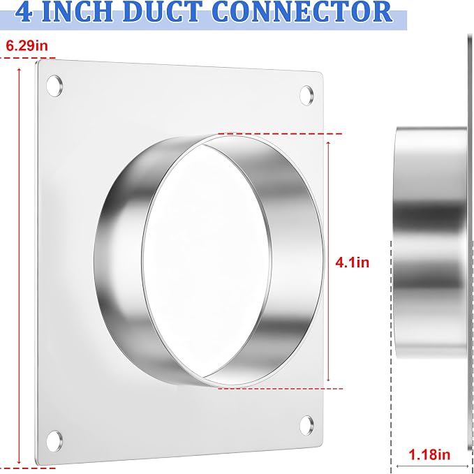 4 Inch Duct Connector Flange, Galvanized Steel Dryer Vent Connector - Image 2
