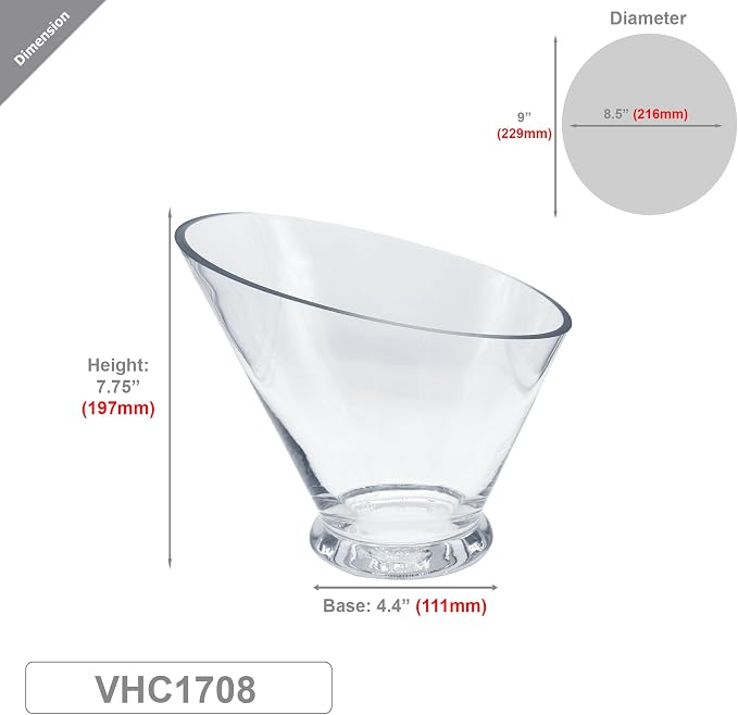 WGVI Slant Cut Calyx Glass Vase, Width 9", Height 7.75", Candy Dish, Fruit Jar - Image 3