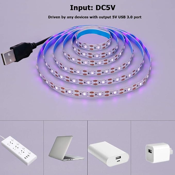 5V USB Purple 395-400nm LED Strip USB Powered 13.12ft/4M | 240LEDs Flexible - Image 2