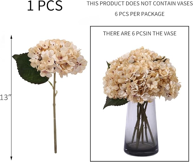 Kimura's Cabin 6pcs Hydrangea Artificiales Flowers Faux Hydrangeas, Cream | - Image 2