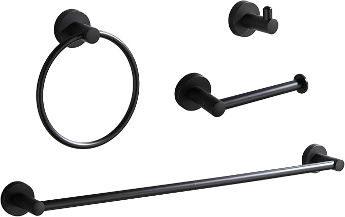 BGL Bathroom Hardware Set Matte Black 4-Pieces Bathroom Towel Rack 24 Inches by BGL