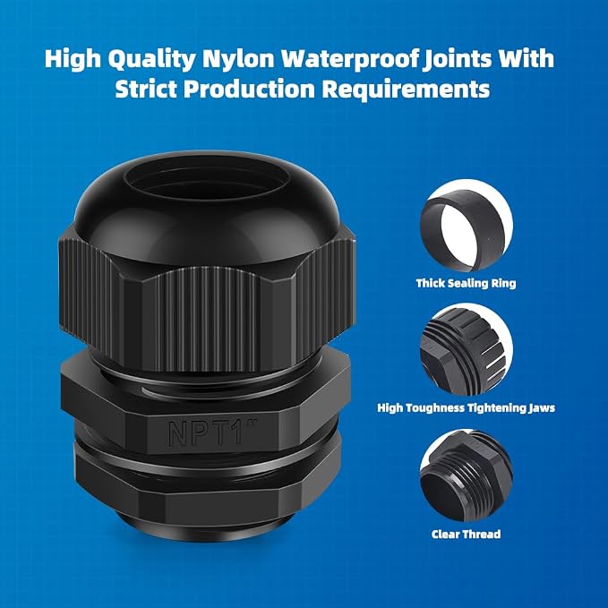 Cable Gland 2 Pack 1" NPT Waterproof Adjustable Connector Strain Relief Cord - Image 5