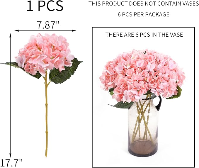 Kimura's Cabin 6pcs Artificial Hydrangeas Flowers Silk Hydrangea, Fake Flowers - Image 2