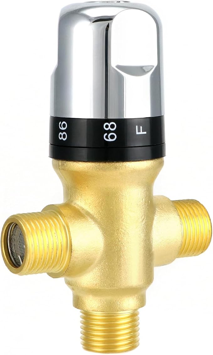 QWORK Thermostatic Mixing Valve, Solid Brass Pipe Water Valve - Image 2