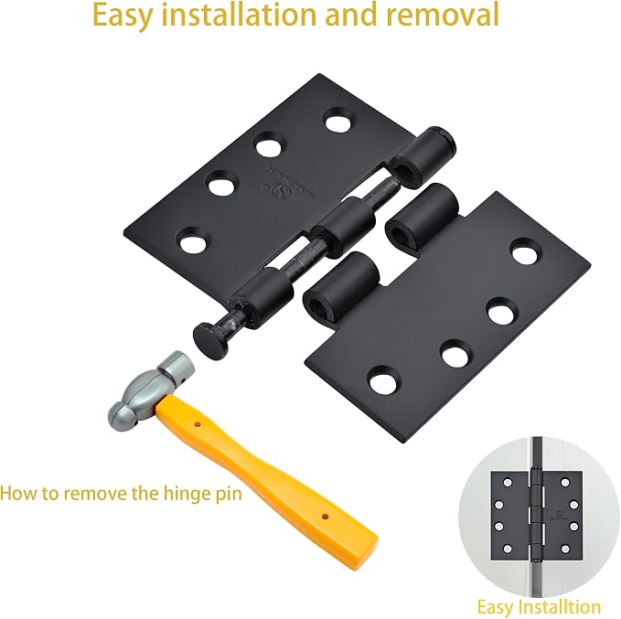 Matte Black Heavy Duty Door Hinge 4 X 4 Inch Commercial Hinges Square Corners - Image 2