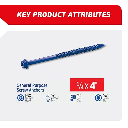 1/4 x 4 Hex Head Blue Concrete Screw Anchors - Image 2