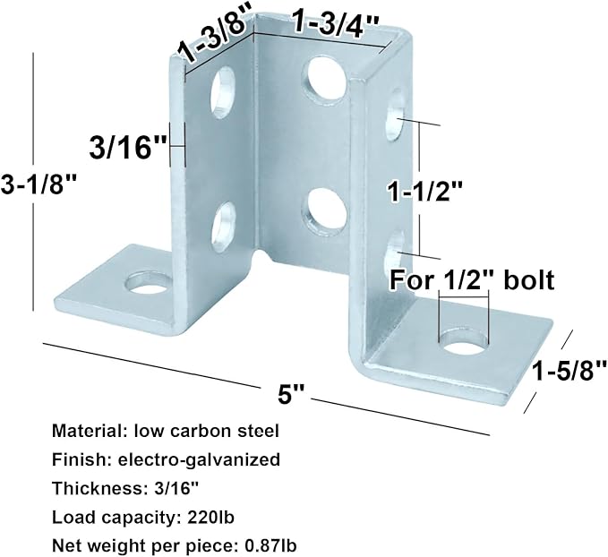 heneng 4 Pack Strut Hardware for 1-5/8" Strut Channel, 3/16" Thick | Strut Wing - Image 2