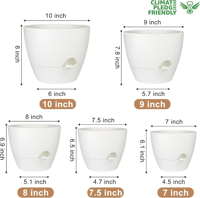 QRRICA Plant Pots 10/9/8/7.5/7 Inch Self Watering Pots, Plastic Flower Pots - Image 3