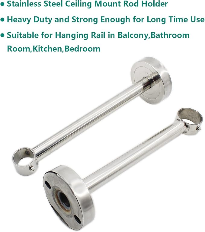 2 Pack Ceiling Mount Bracket, Stainless Steel Wardrobe Pipe Bracket Rod Holder - Image 3