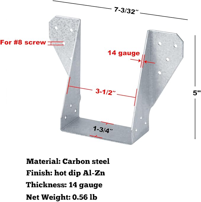 GBGS 6 Pack 4x6 Face-Mount Joist Hanger, 14 Gauge | Hot Dip Al-Zn - Image 2