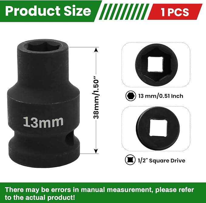 1/2" Drive 13mm Deep Impact Socket, 6 Point Chrome Molybdenum Steel Heavy Duty - Image 2