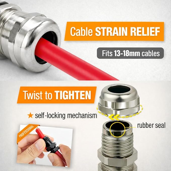3/4" NPT Brass Cable Gland, Metal Cord Grip Strain Relief - Image 4