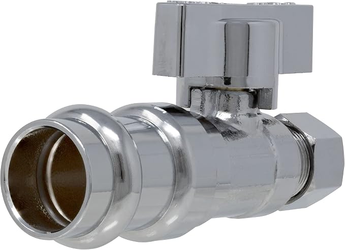 1/4 Turn Press Straight Stop Valve, 1/2" Press x 3/8" OD Compression | MiiFlex by Unknown
