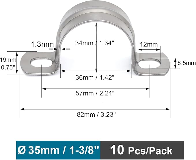 10 pcs 1-3/8" Conduit Clamp 304 SS Pipe Support U Bracket, Tube Clamp - Image 2