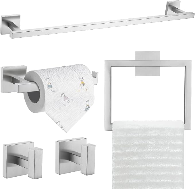 TQKAG 5-Piece Bathroom Hardware Set, Brushed Nickel Classic Wall Mounted by TQKAG