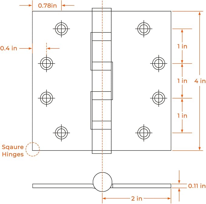 304 Stainless Steel Matte Black 4'' Door Hinges - Image 2