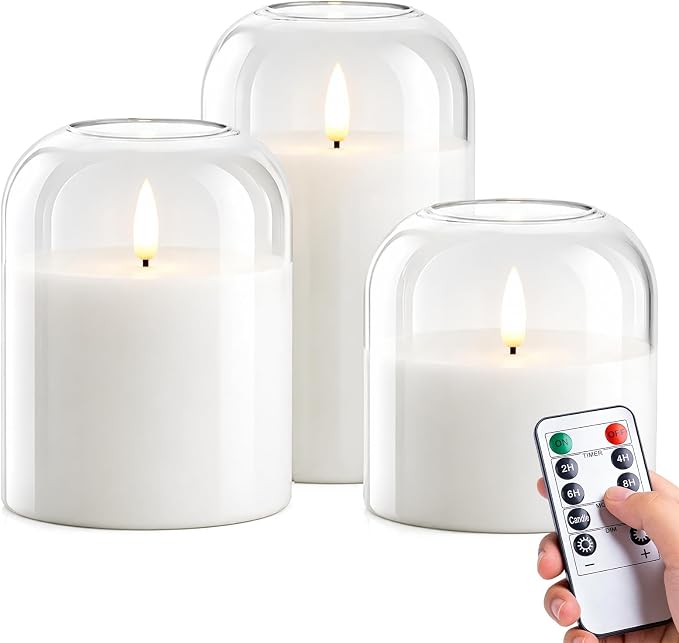 Classic White Glass Flameless Candle, LED Pillar Candles Battery Operated | - Image 6