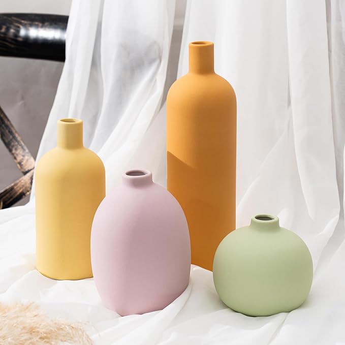 Macaron Ceramic Vase Set of 4, Modern Colors Home Decor, Rustic Farmhouse - Image 9