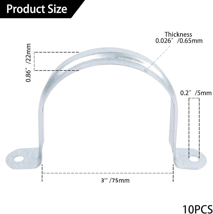 3 Inch Reinforced Rigid Pipe Strap, 2 Holes U Bracket Cable Clamp Hanger - Image 2