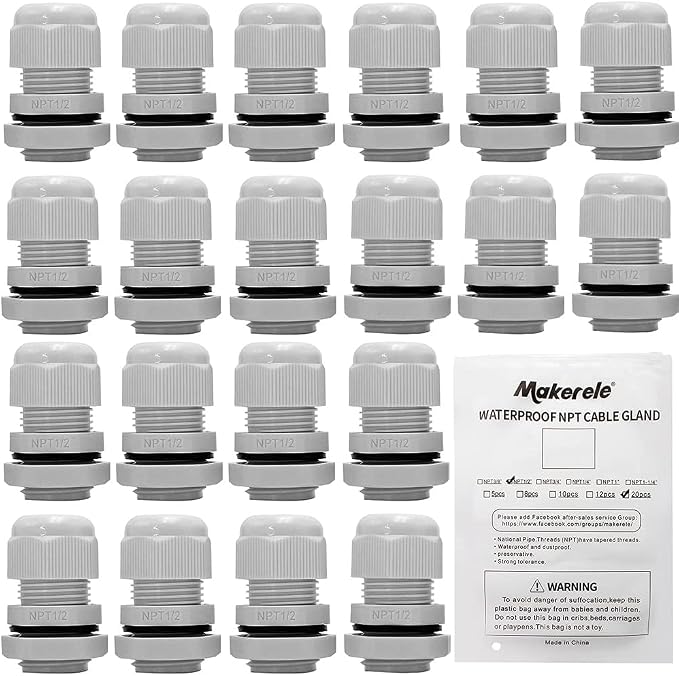 MAKERELE 1/2 NPT Nylon Cable Gland Strain Relief Connector Waterproof IP68 | by MAKERELE