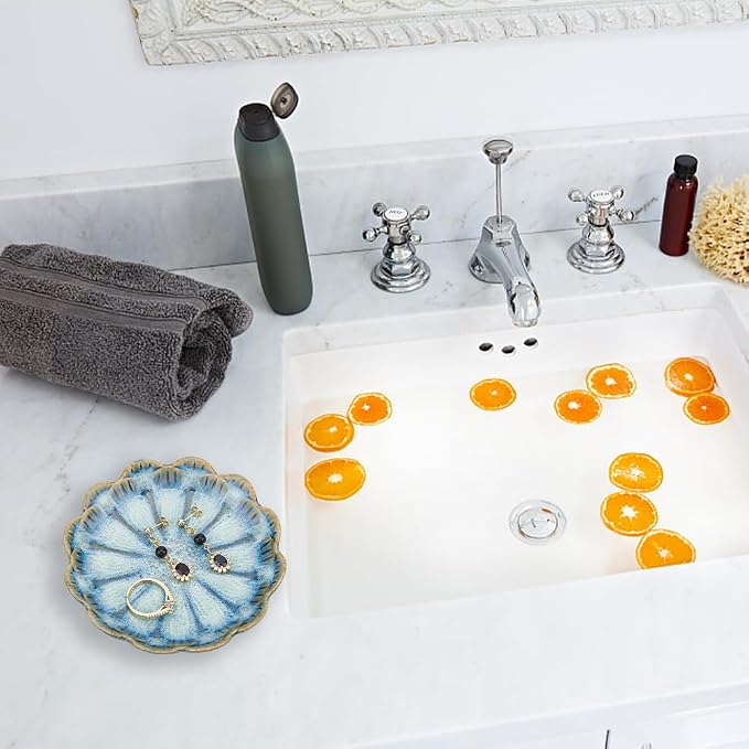 NBEADS 2 Pcs 2 Color Ceramic Jewelry Tray, Lotus Flower Shape Ring Dish Holder - Image 5