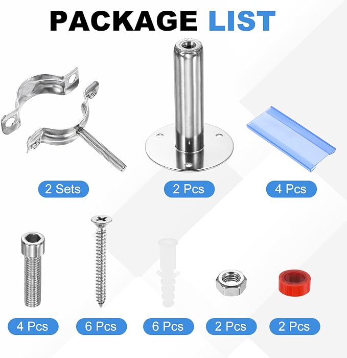 HARFINGTON 2 Set Wall Mount Ceiling Mount Pipe Supports 304 Stainless Steel - Image 3