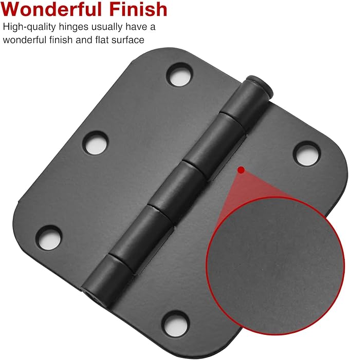 TDCHINGES 3 1/2" Matte Black Door Hinges 3.5 Inch Rounded Flat 24 Pack | - Image 5