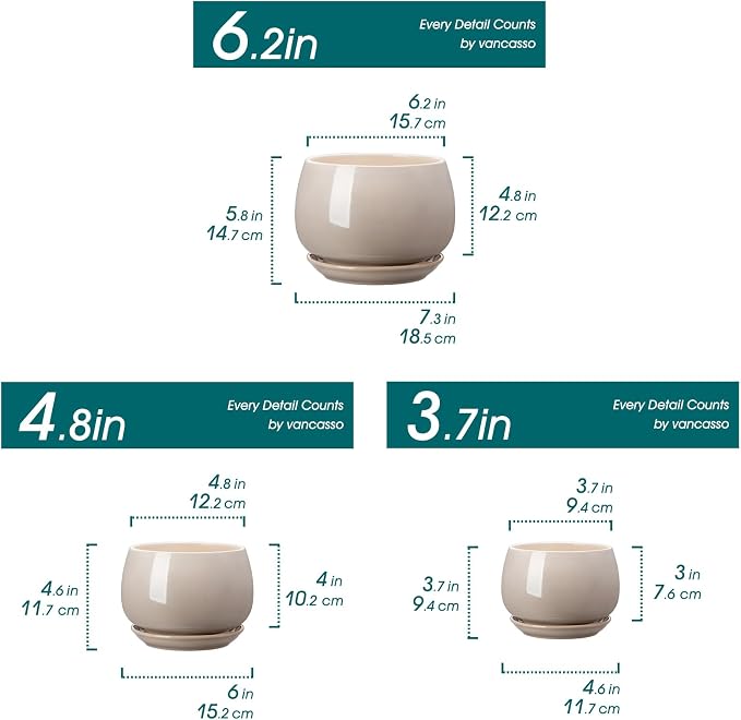 vancasso 3-Pack Ceramic Plant Pots, 3.7/4.8/6.2 Inch Indoor Planters - Image 2
