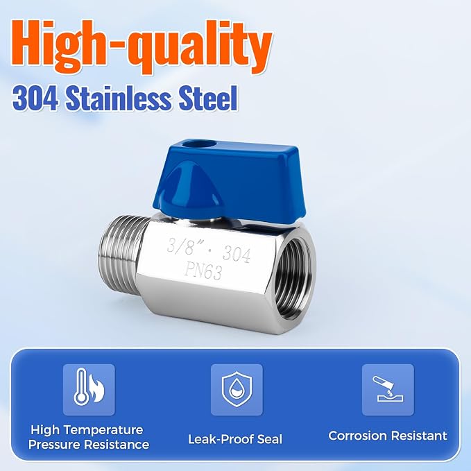 2 Pack 3/8" Mini Ball Valve, 304 Stainless Steel Water Flow Control Male x - Image 2