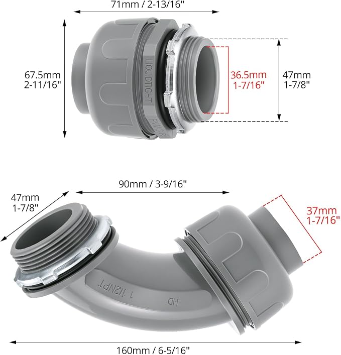 QWORK Liquid Tight Connector, 1-1/2 inch PVC Flexible Conduit Connector - Image 6
